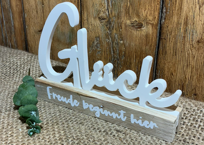 Glück - Dekoschriftzug mit Holzsockel